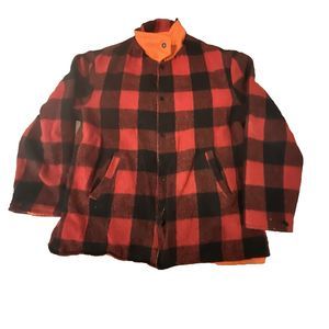 Flannel Hunting Jacket Mens 60s 70s VTG Reversible Buffalo Plaid Red Size M US‎